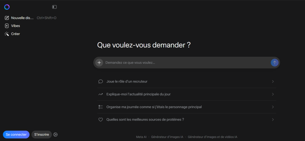 Interface utilisateur de meta AI